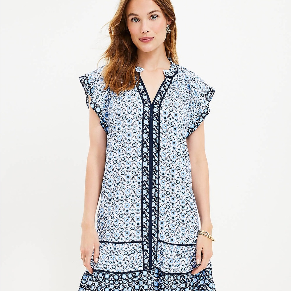LOFT Floral Blue and White Dress
